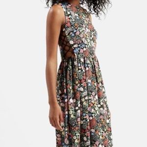 Topshop Blk Floral MIDI Dress, Size 6
